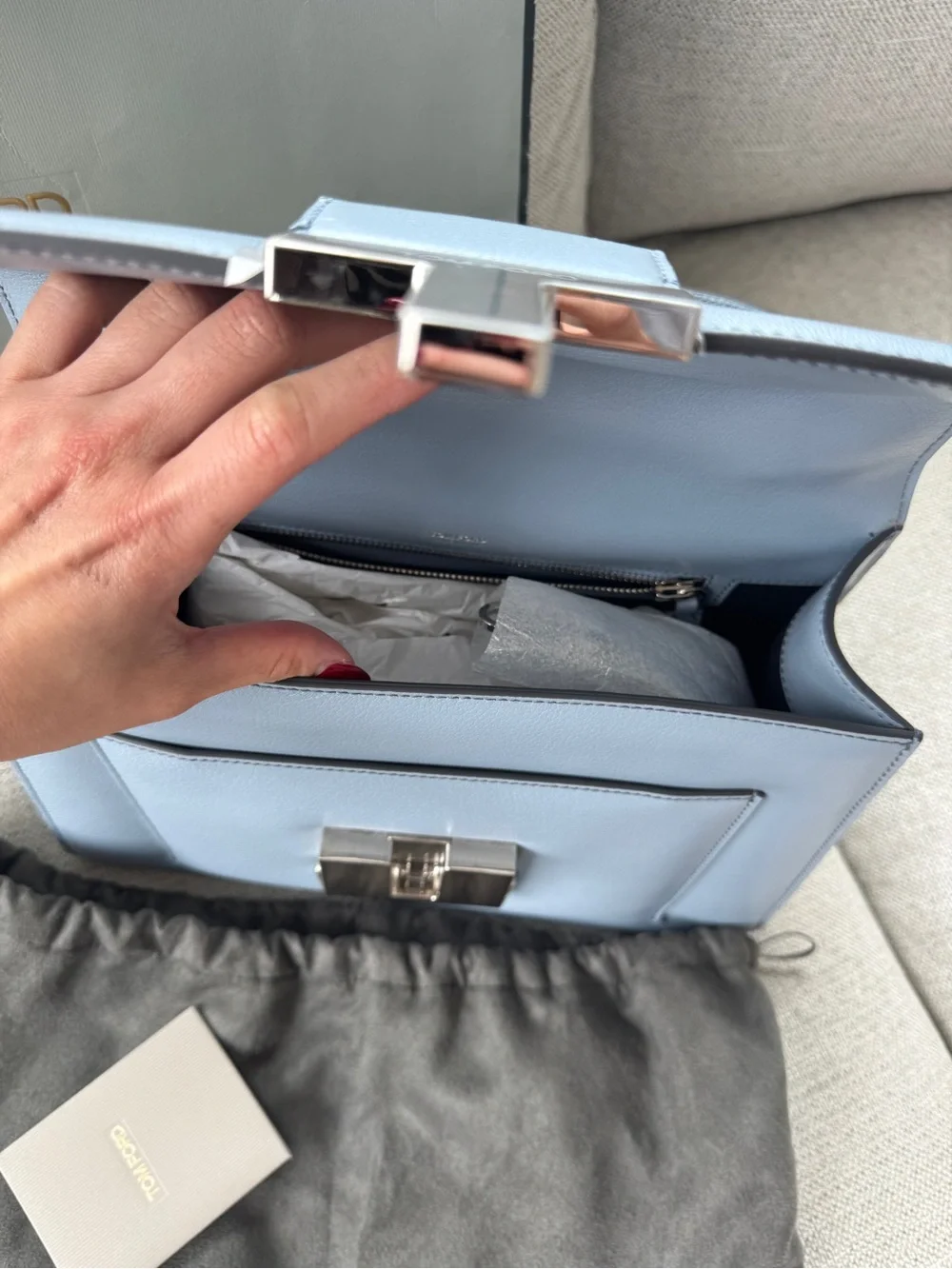 Brand New Luxury - Tom Ford Baby Blue T Lock Leather Top-Handle Satchel
